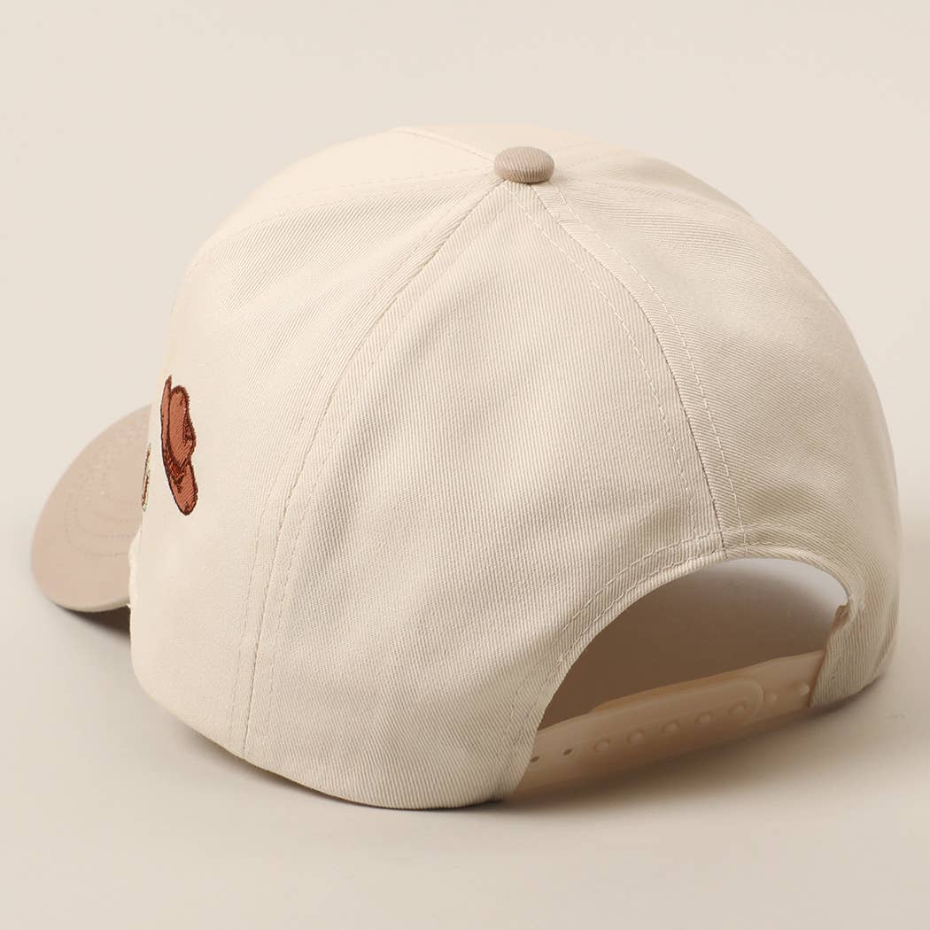 Cowboy Hat Cactus Heart Embroidery Trucker Hat: Beige / ONE SIZE
