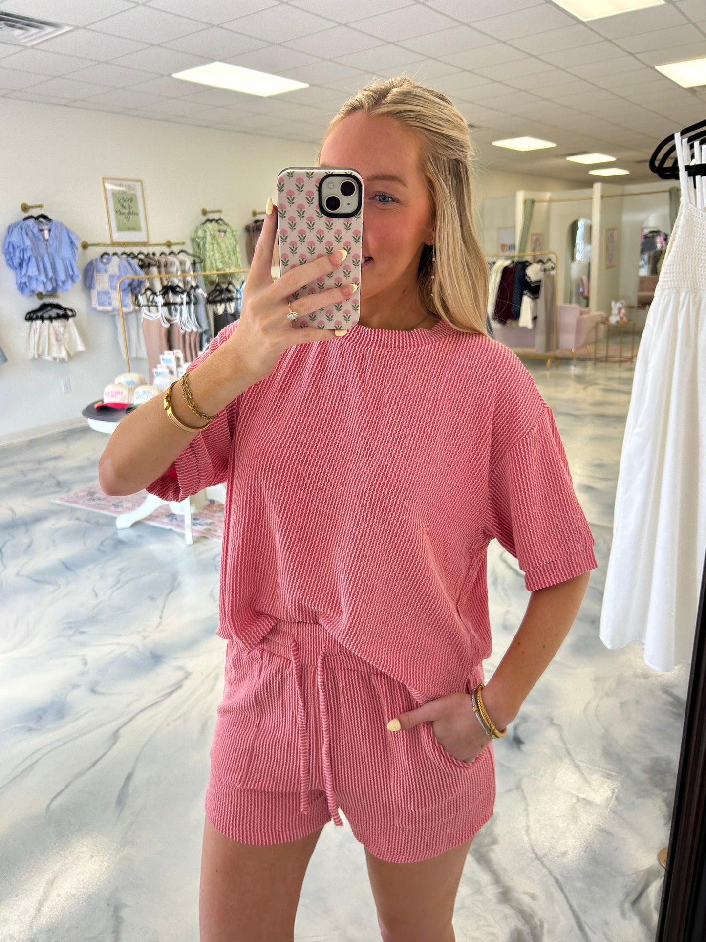 Ribbed Shorts Set — Light Pink