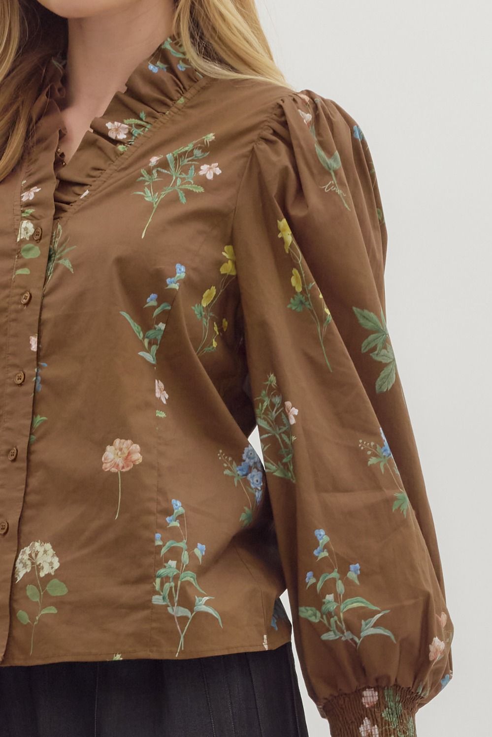 Fall Florals Blouse — Brown
