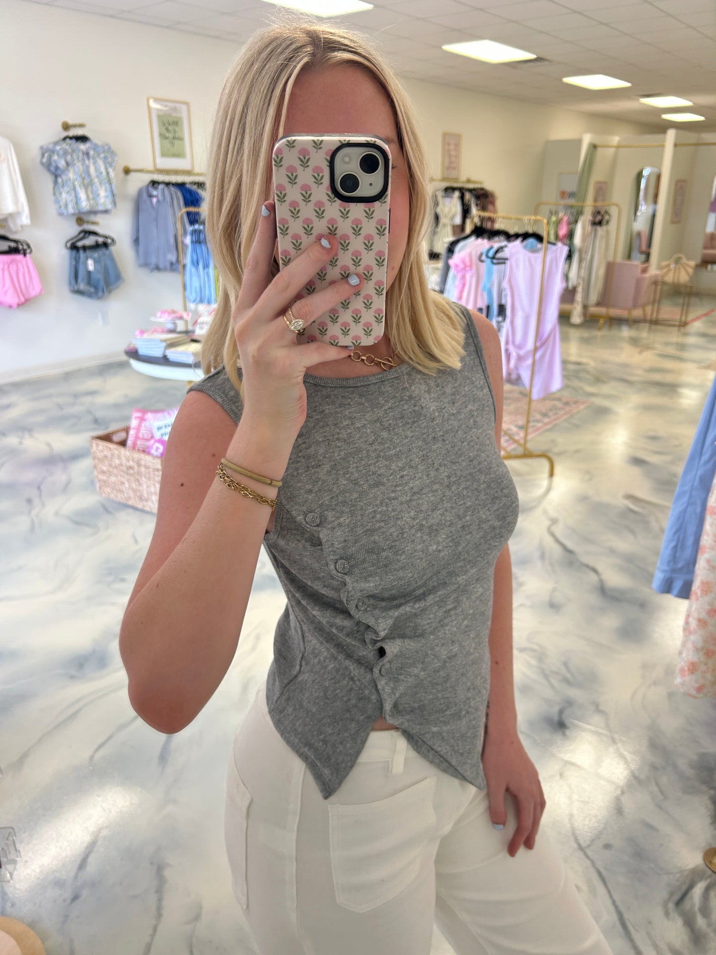 Grey Button Top