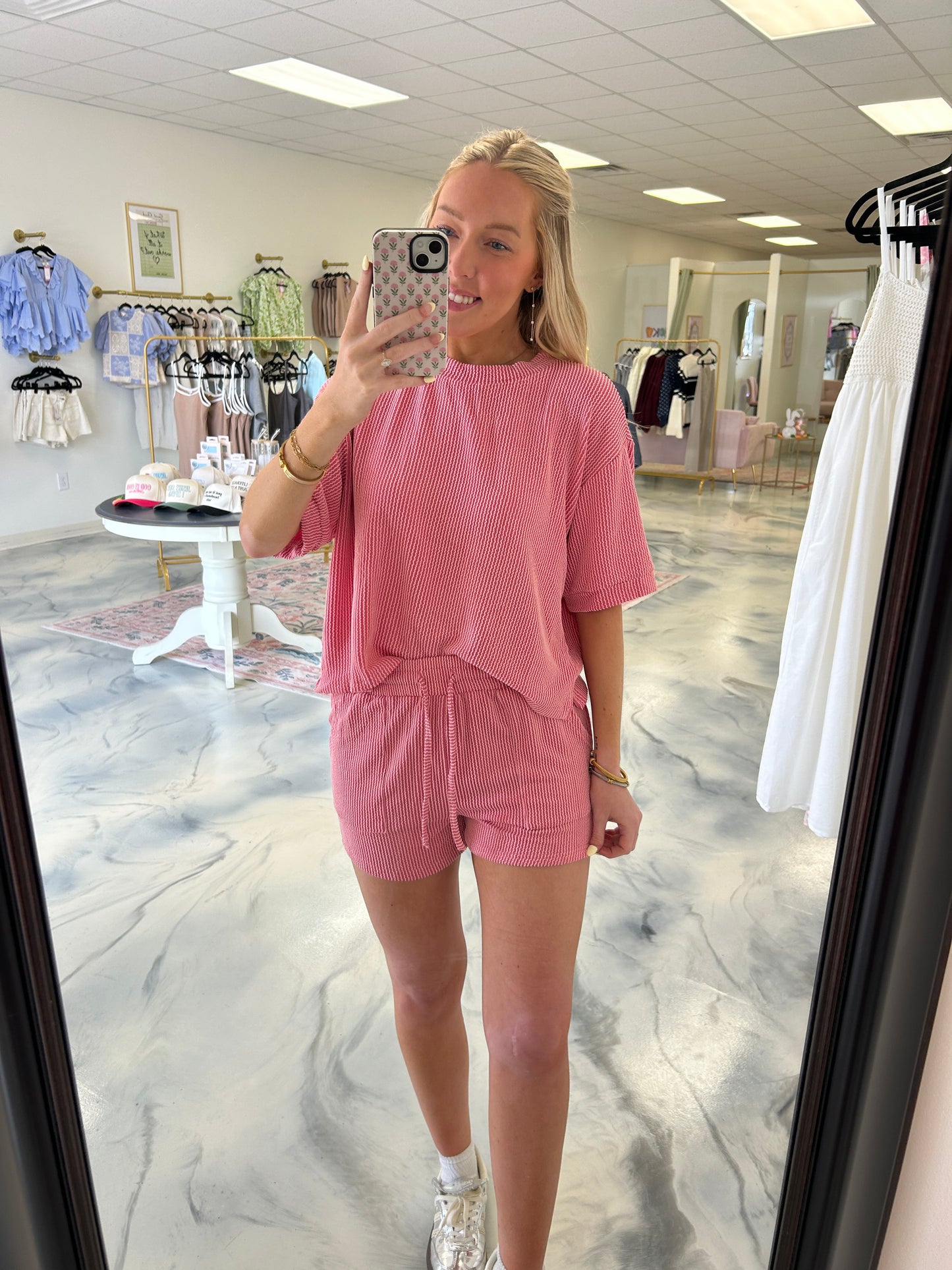 Ribbed Shorts Set — Light Pink