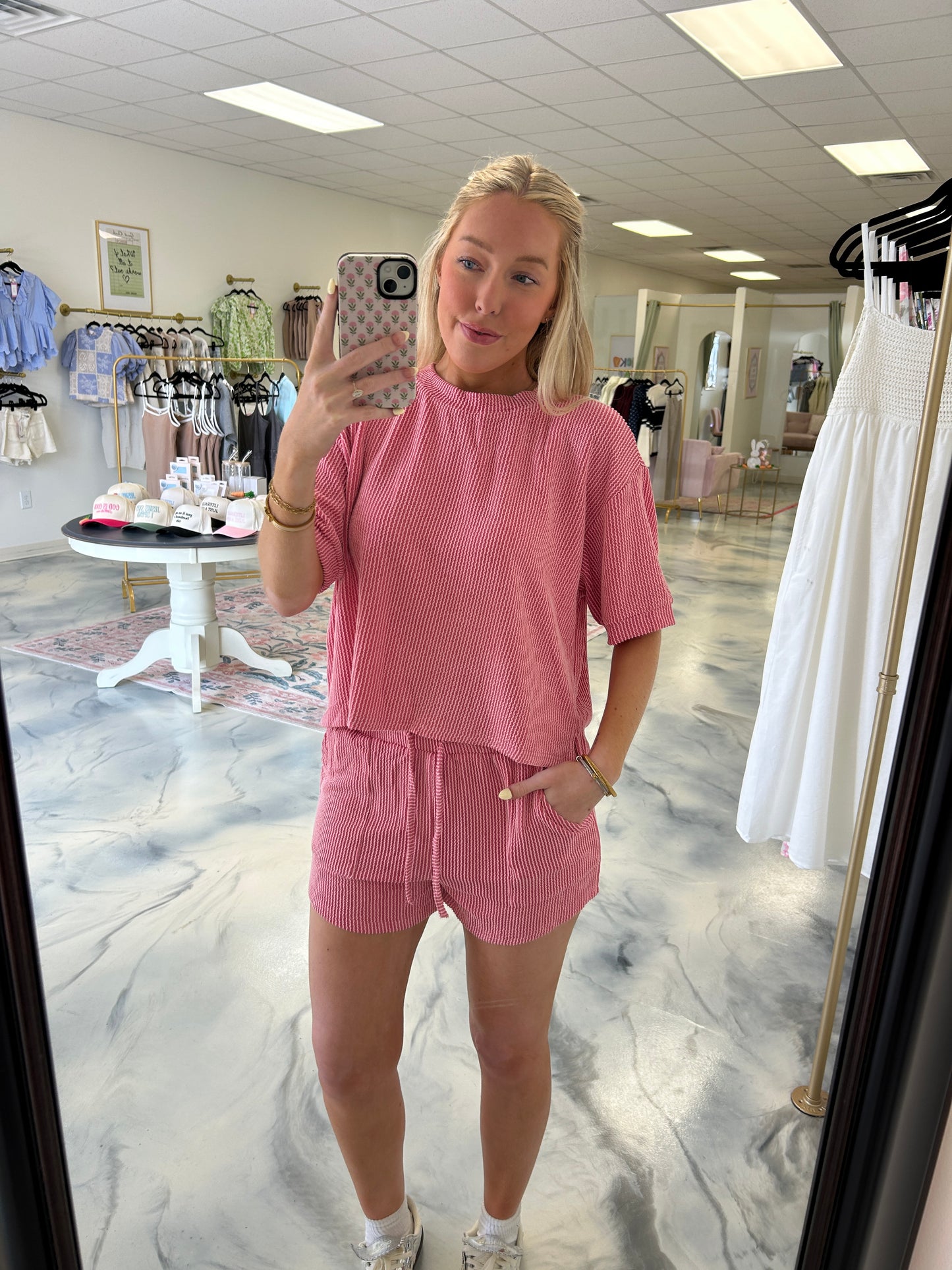 Ribbed Shorts Set — Light Pink