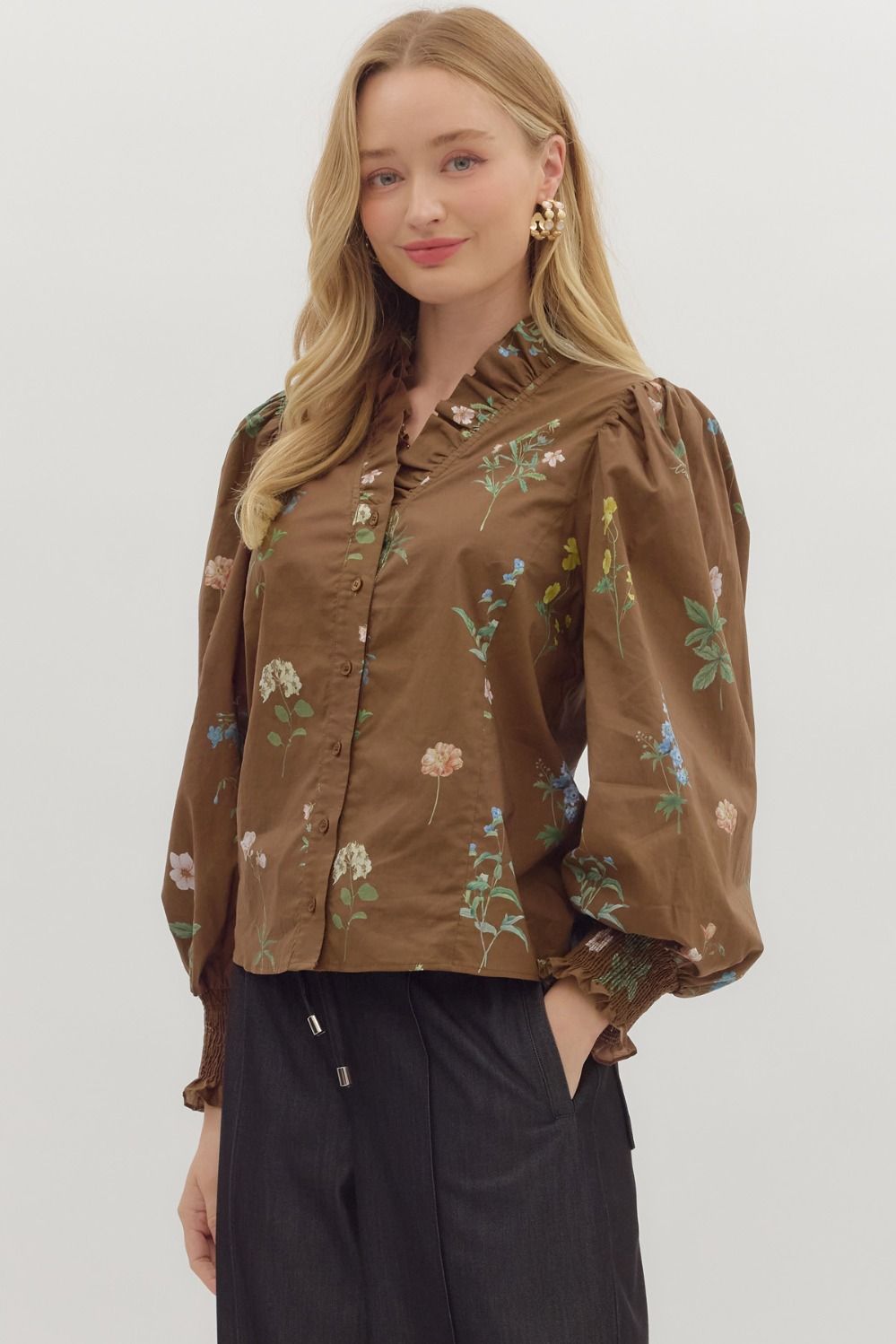Fall Florals Blouse — Brown