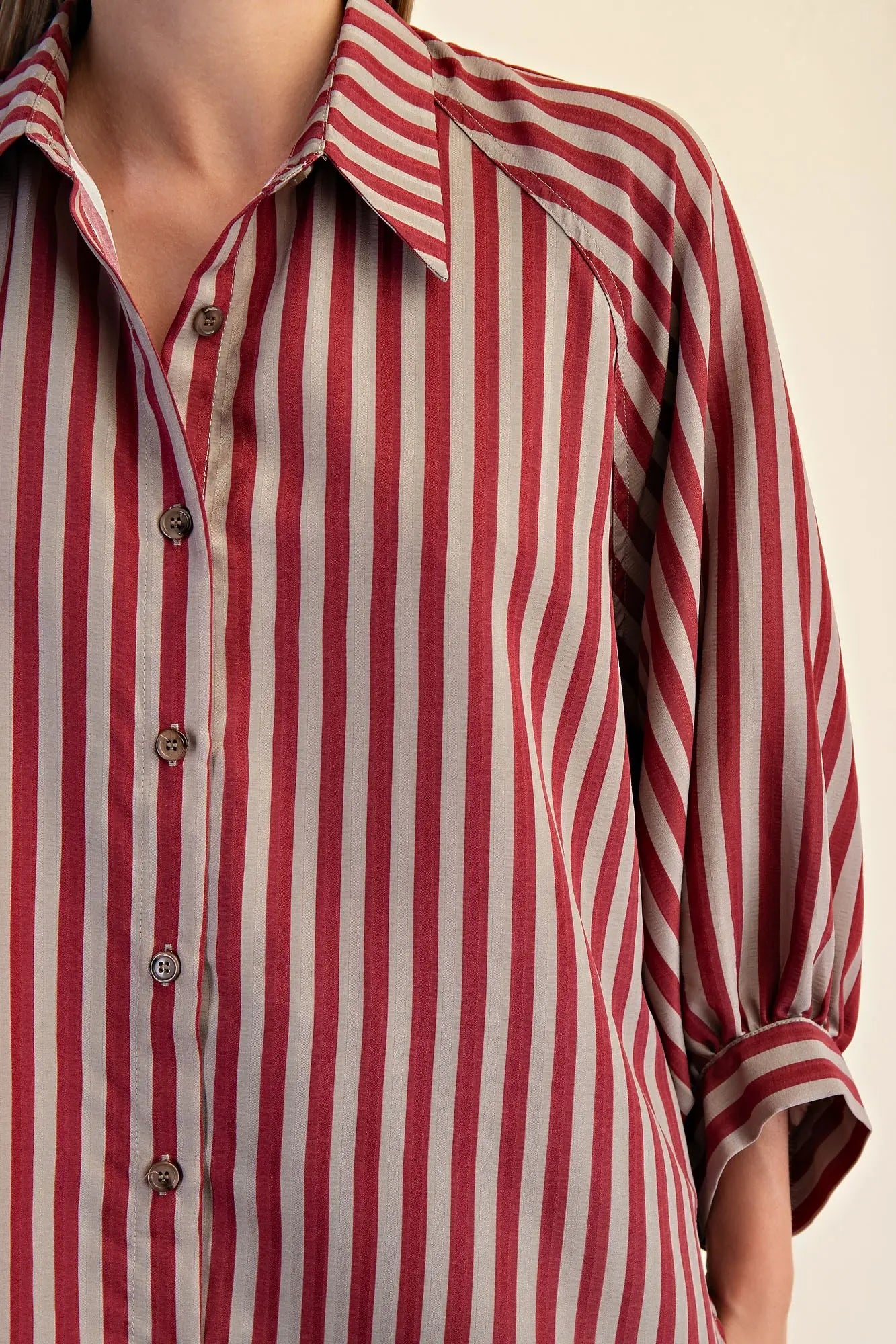 Balloon Sleeve Top — Crimson/Grey