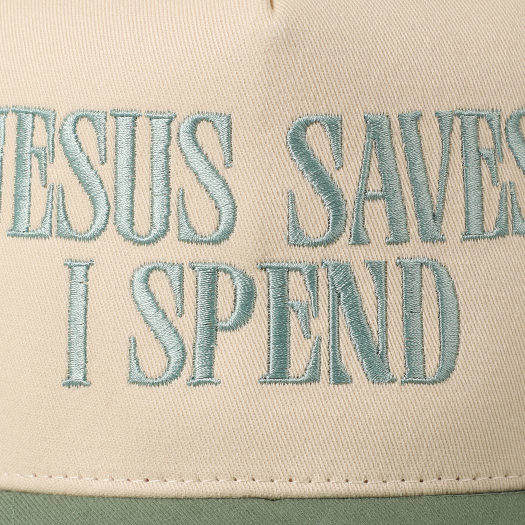 JESUS SAVES I SPEND Hat: SKY BLUE
