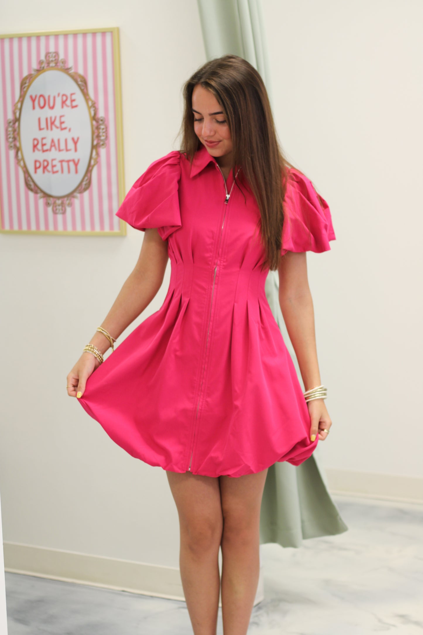 Alessia Bubble Dress — Dark Pink