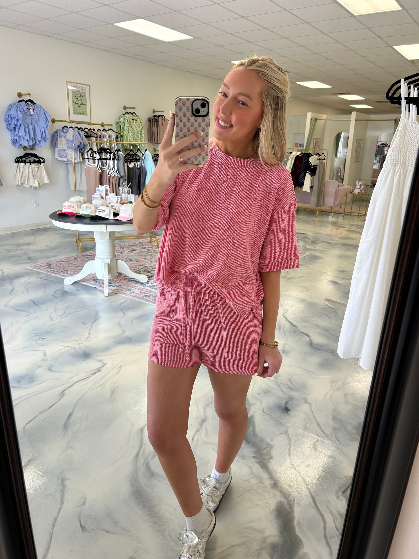 Ribbed Shorts Set — Light Pink