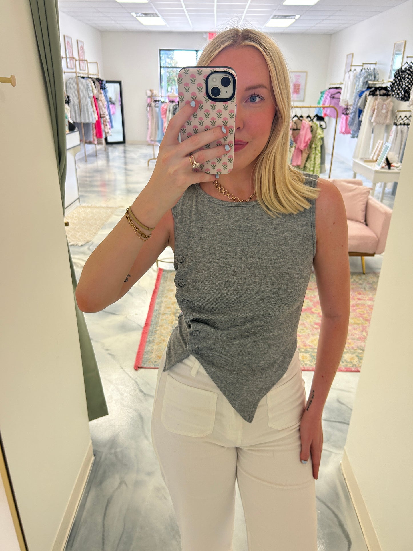Grey Button Top