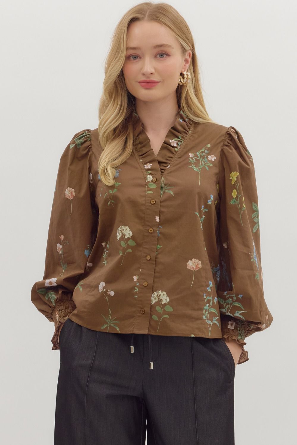Fall Florals Blouse — Brown