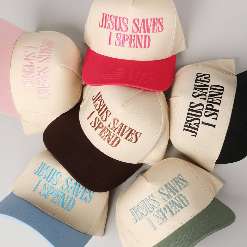 JESUS SAVES I SPEND Hat: SKY BLUE
