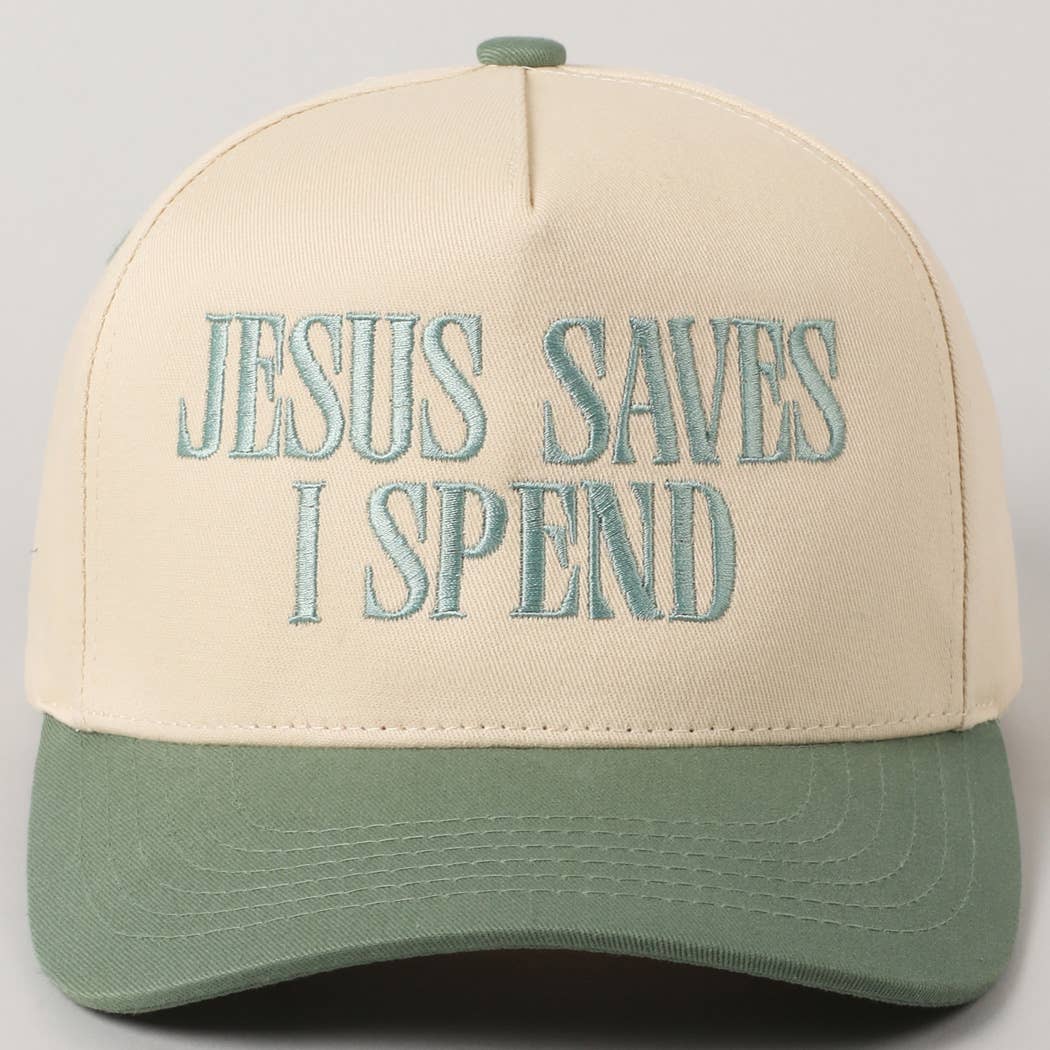 JESUS SAVES I SPEND Hat: SKY BLUE