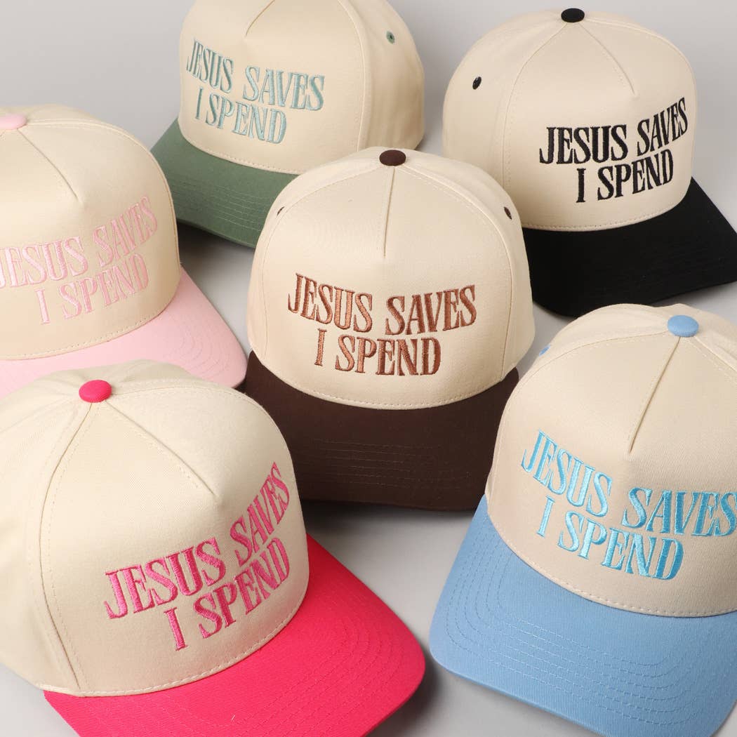 JESUS SAVES I SPEND Hat: SKY BLUE