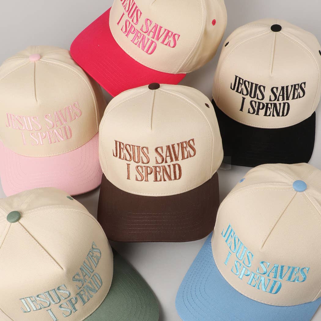 JESUS SAVES I SPEND Hat: SKY BLUE