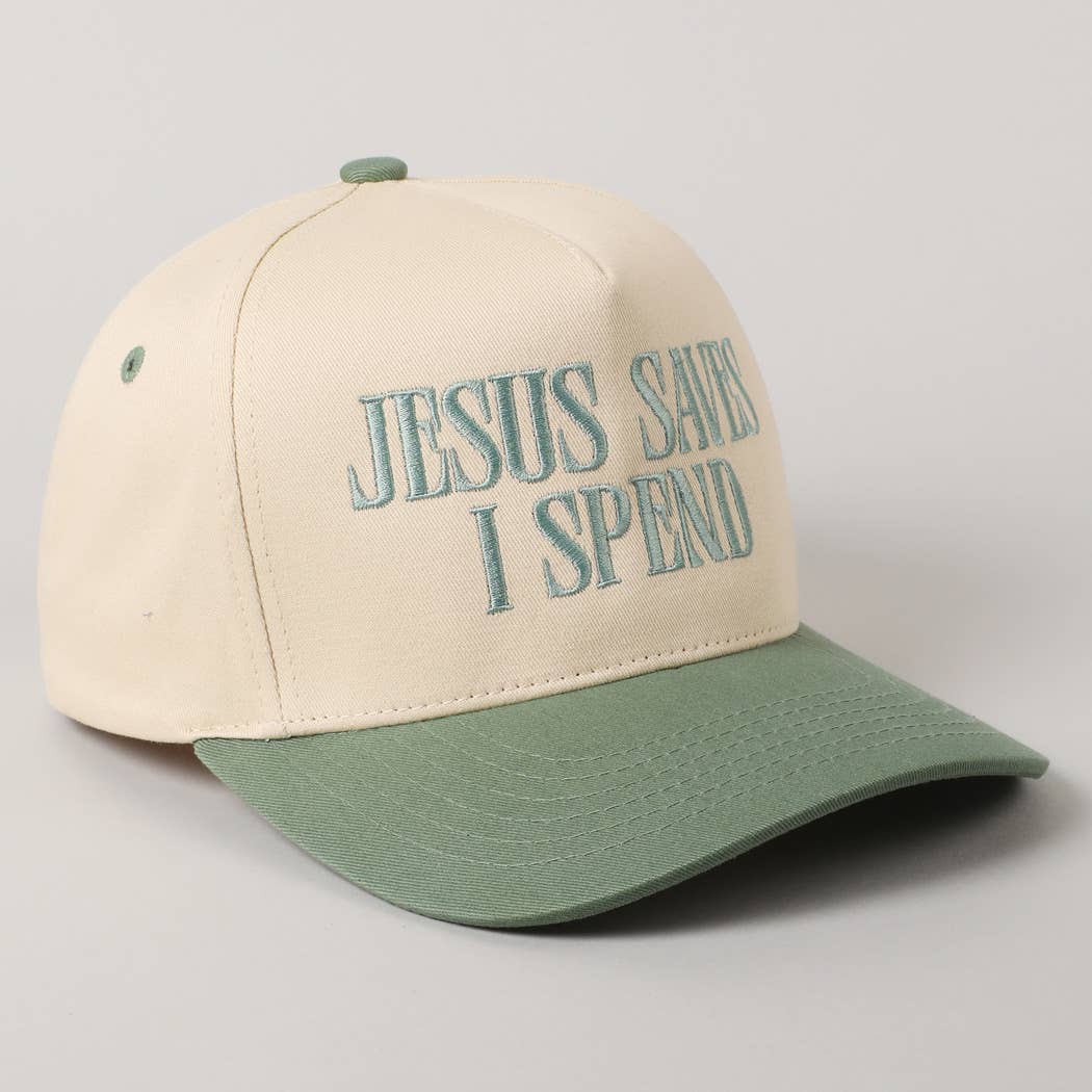 JESUS SAVES I SPEND Hat: SKY BLUE