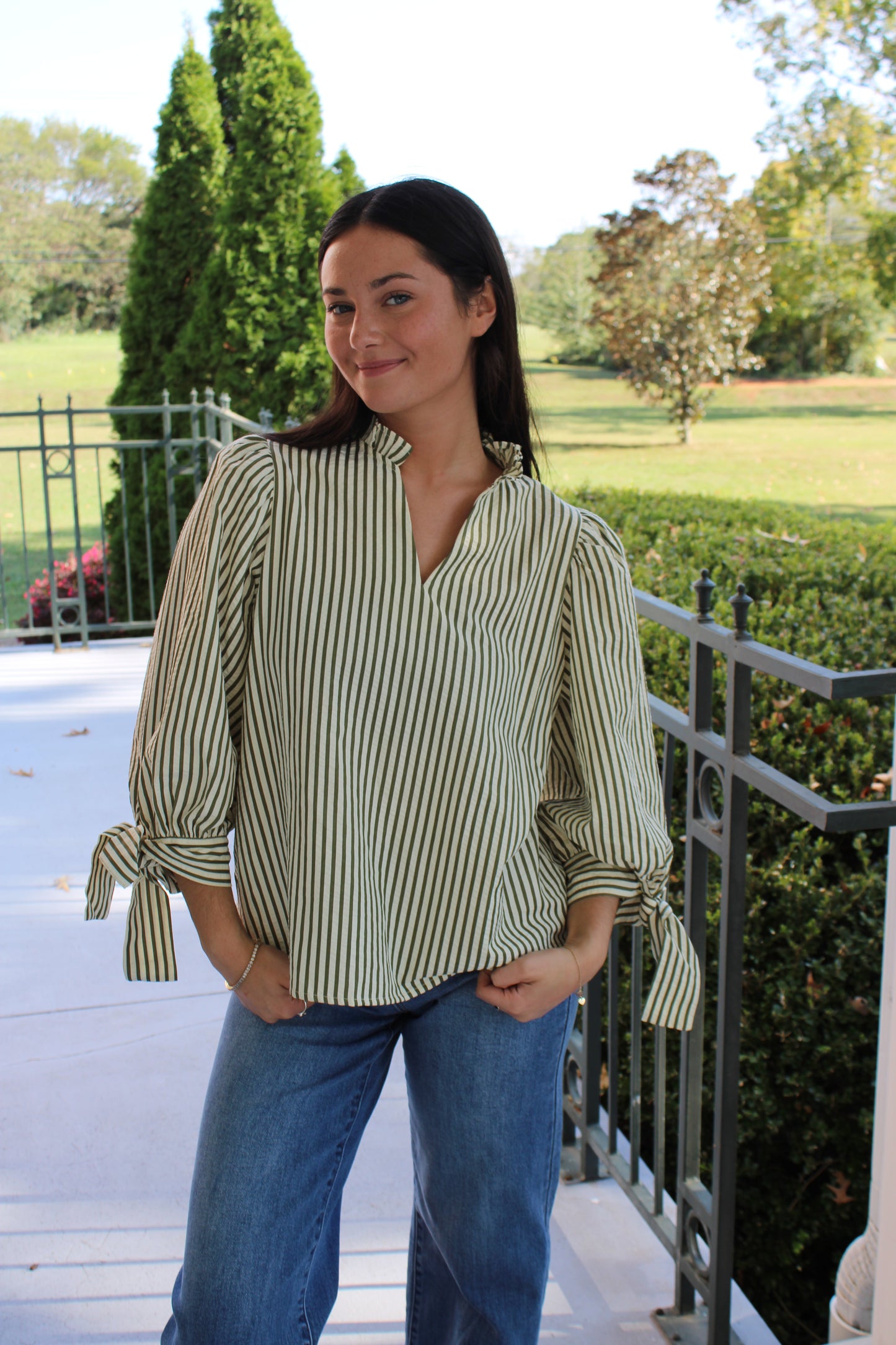 Olive Striped Top