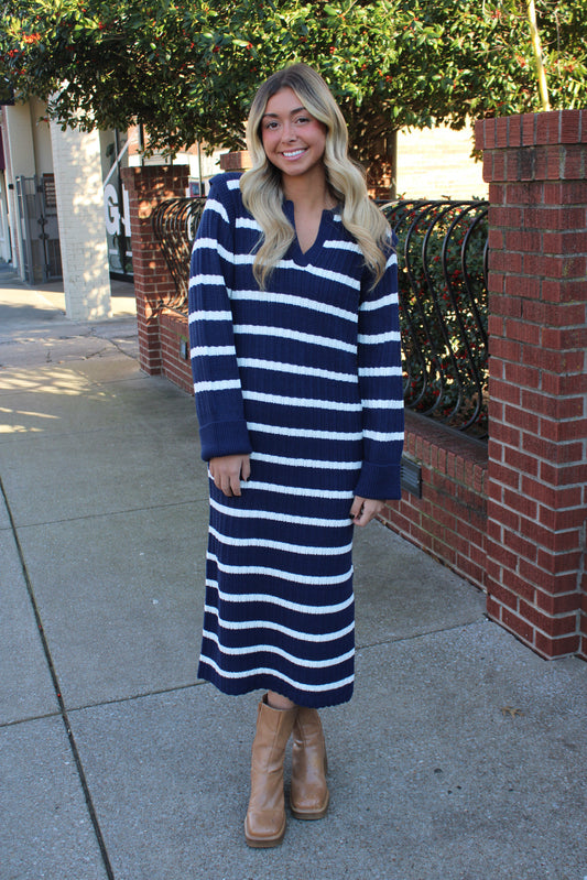 Striped Knit Midi Dress