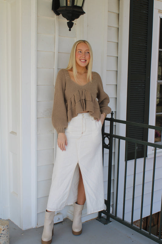 Linen Contrast Stitch Skirt