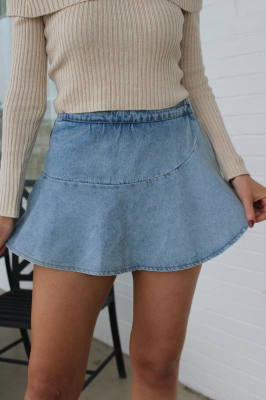 Wrap Front Denim Skort