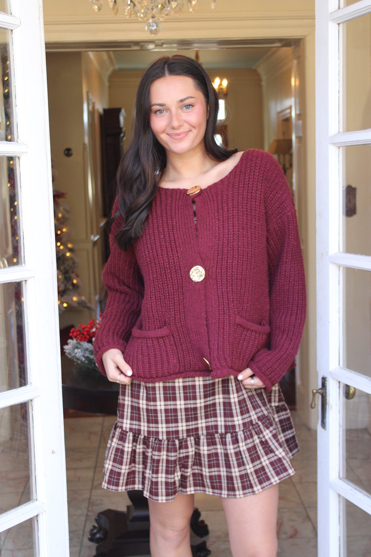 Burgundy Knit Cardigan