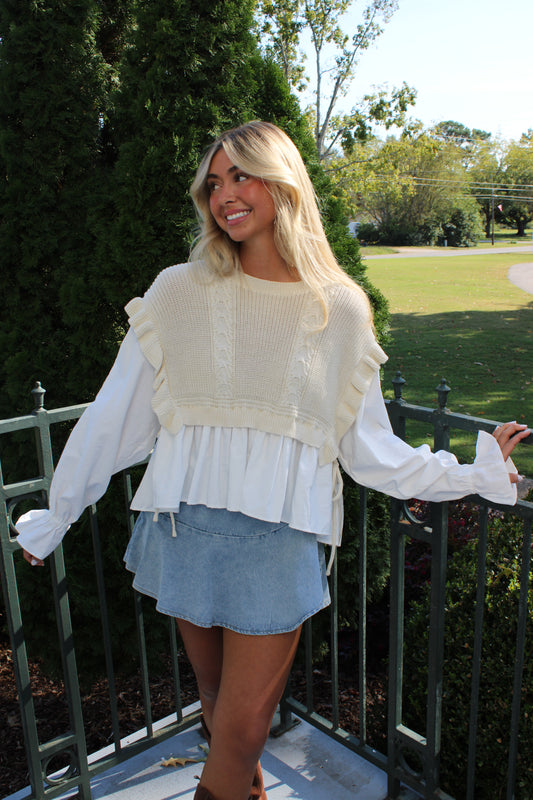 Cream Knit Vest Blouse