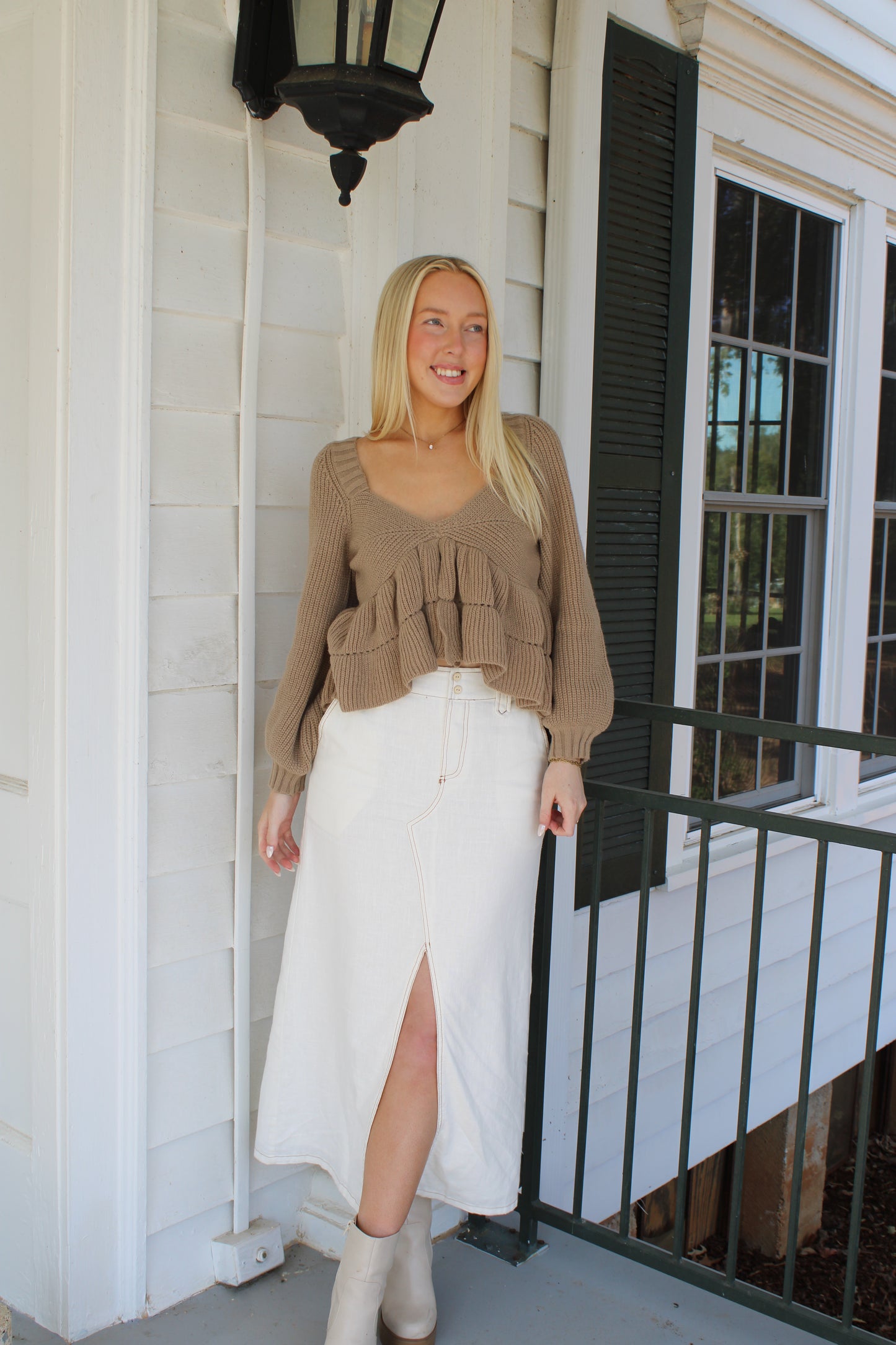 Beige Knit Babydoll Top