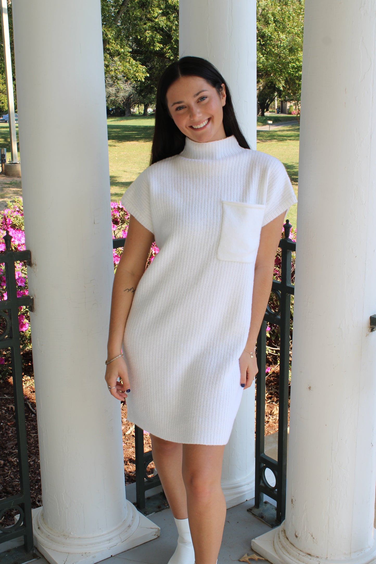 Ivory Mock Neck Sweater Dress