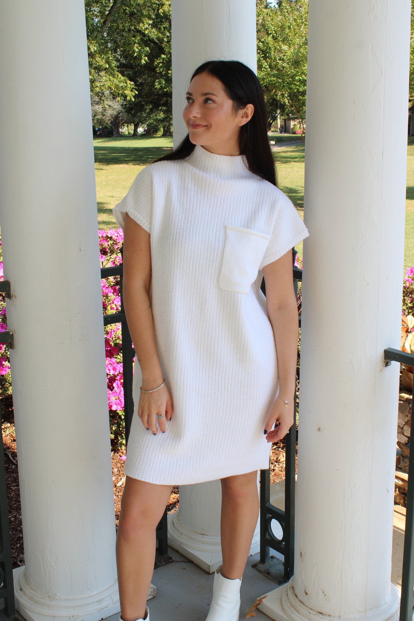 Ivory Mock Neck Sweater Dress