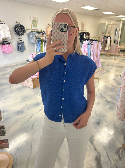 Tara Sleeveless Sweater — Blue