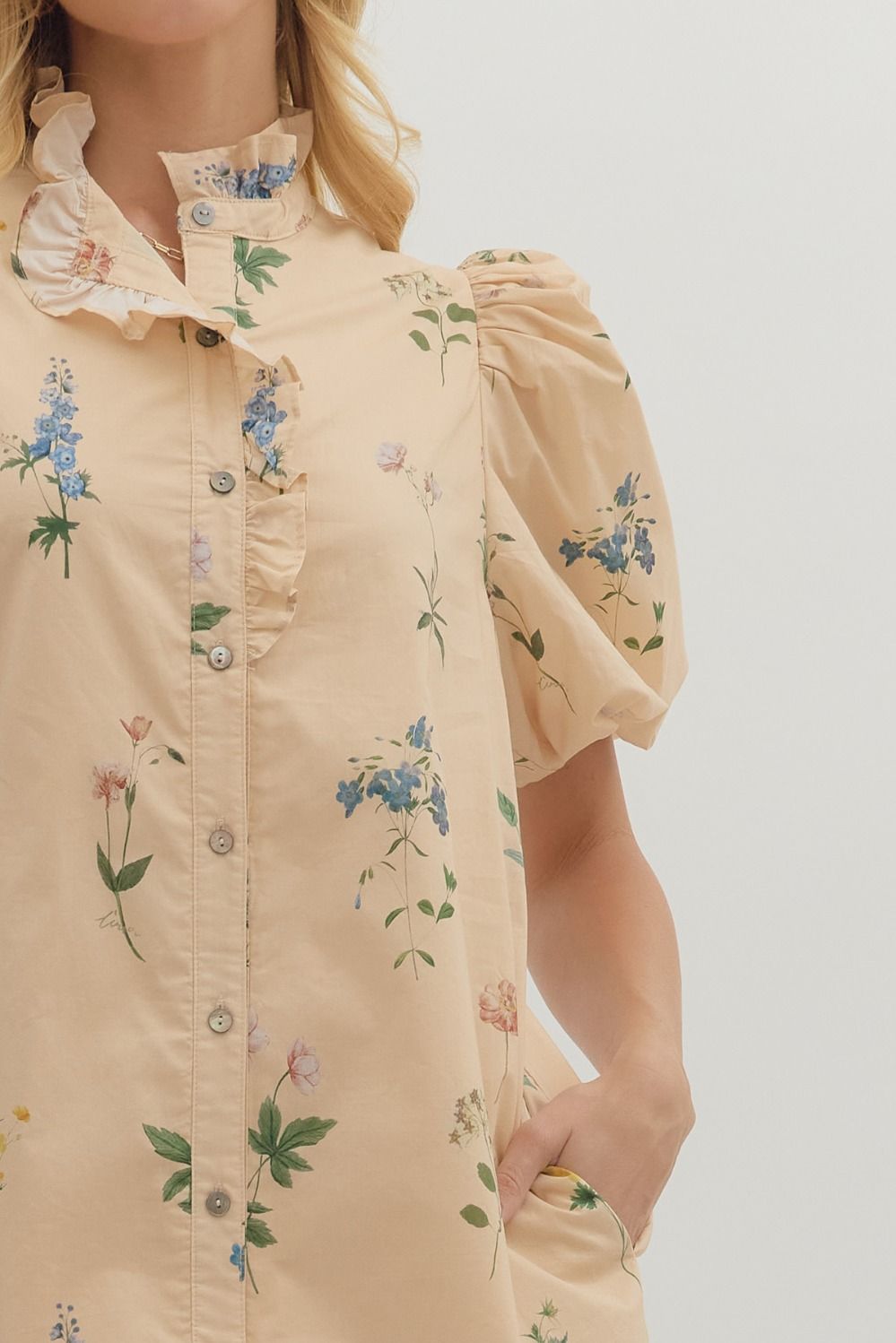 Fall Florals Dress — Ecru