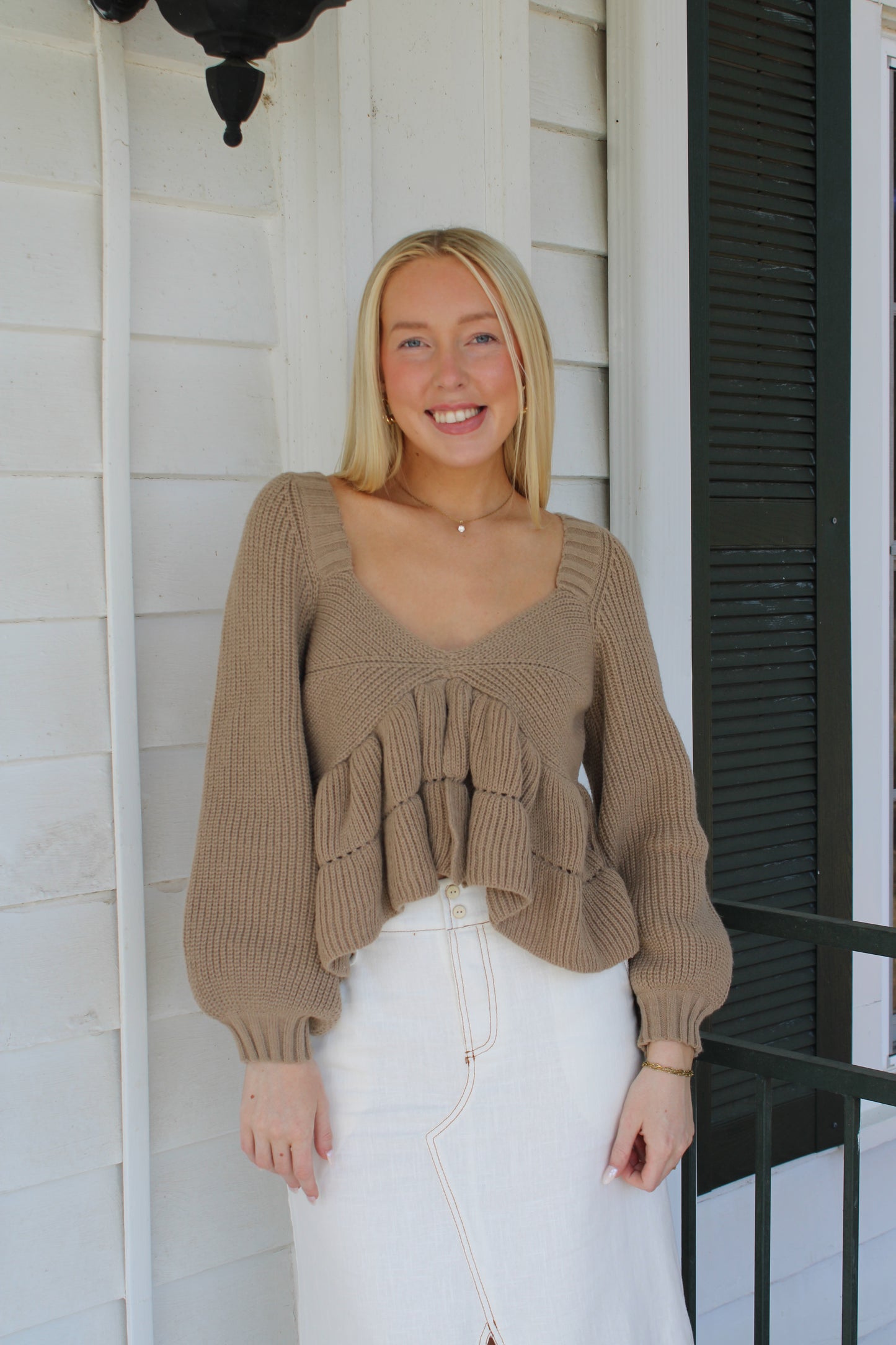 Beige Knit Babydoll Top