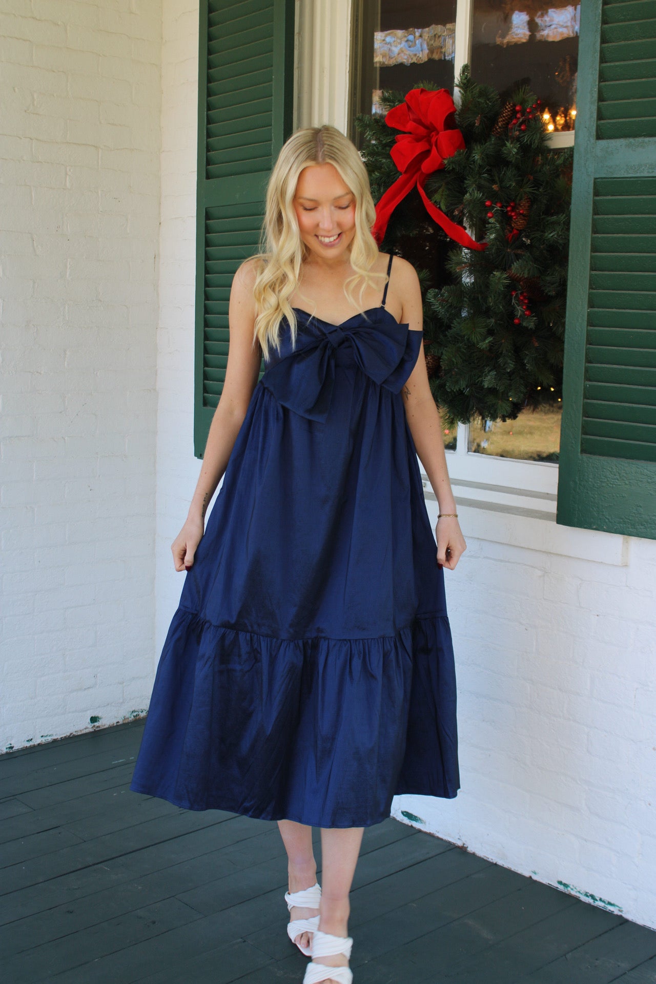 Navy Bow Midi Dress