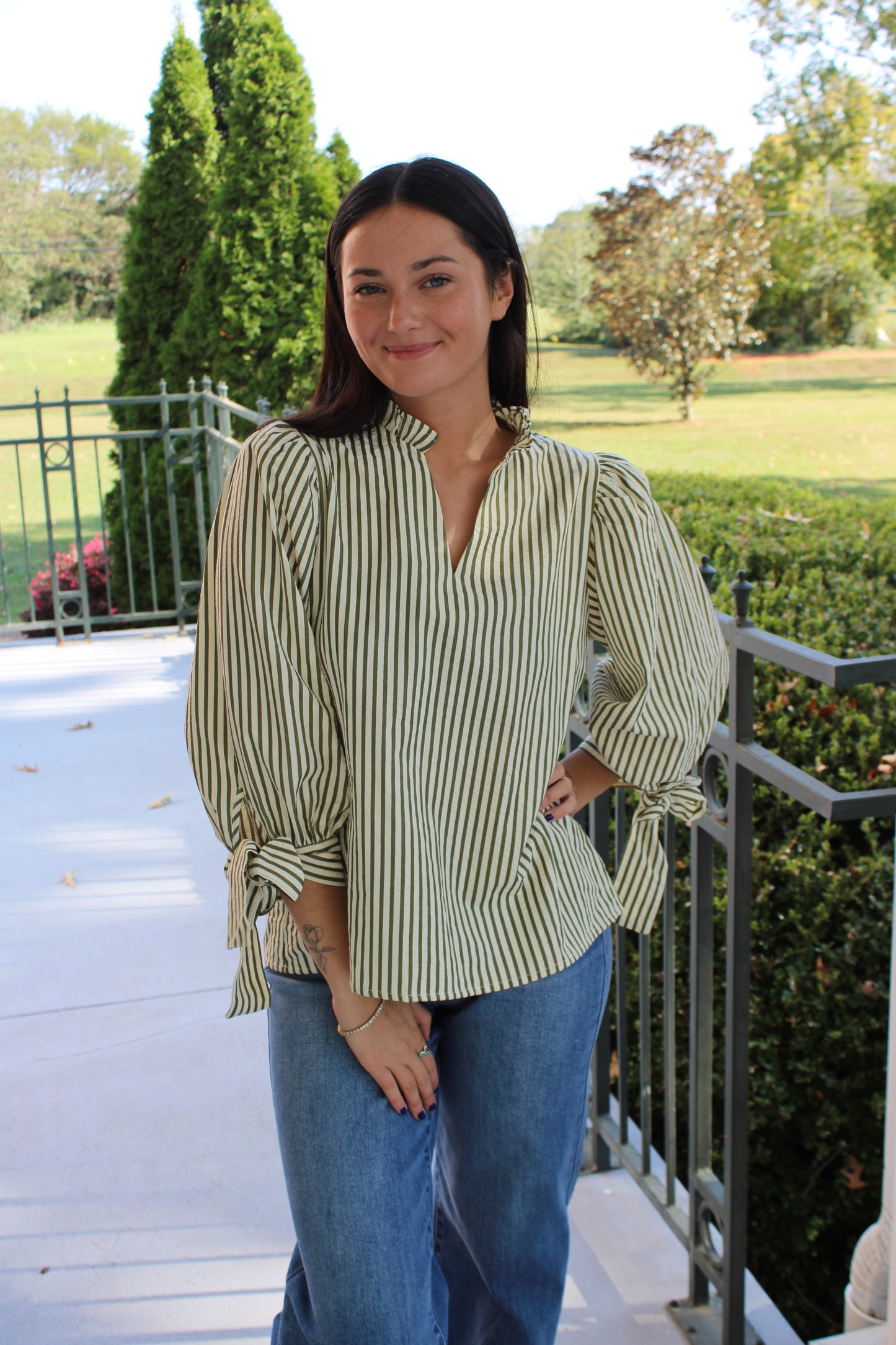 Olive Striped Top