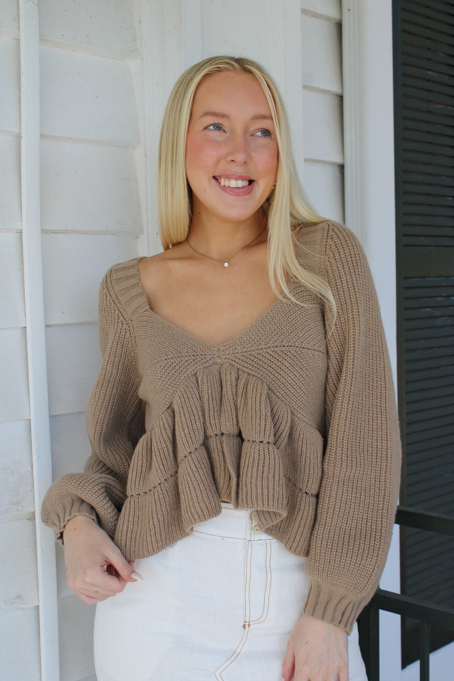 Beige Knit Babydoll Top