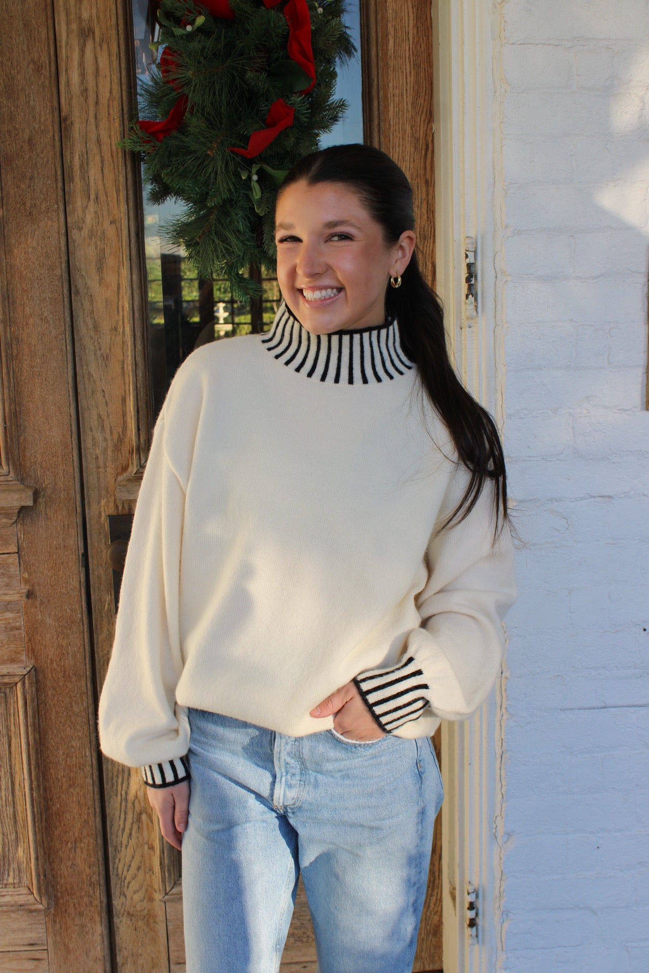 Cream Mock Neck Sweater