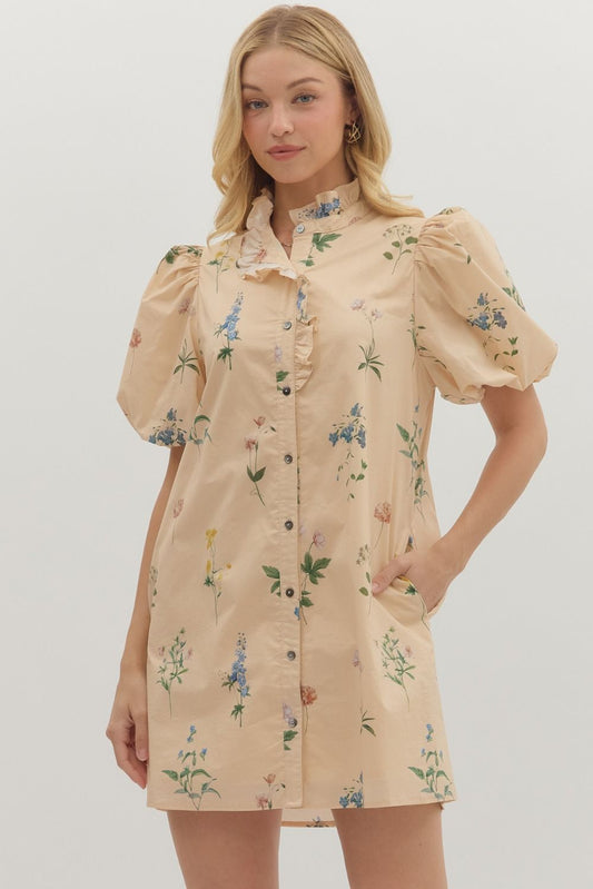 Fall Florals Dress — Ecru