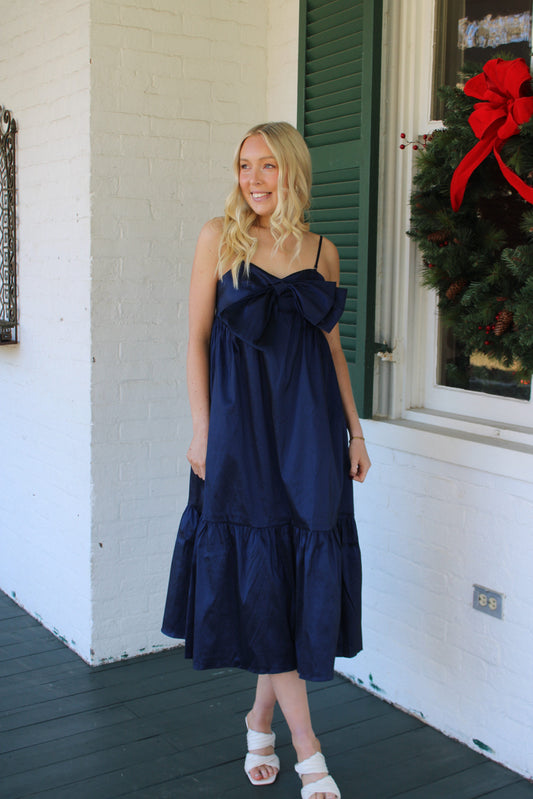 Navy Bow Midi Dress